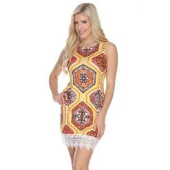 Women's White Mark Crochet-Trim Printed Mini Dress White Black -White Mark Sales unnamed file 1560