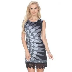 Women's White Mark Crochet-Trim Printed Mini Dress White Black -White Mark Sales unnamed file 1562