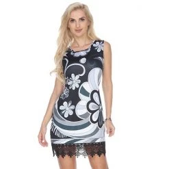 Women's White Mark Crochet-Trim Printed Mini Dress White Black -White Mark Sales unnamed file 1566