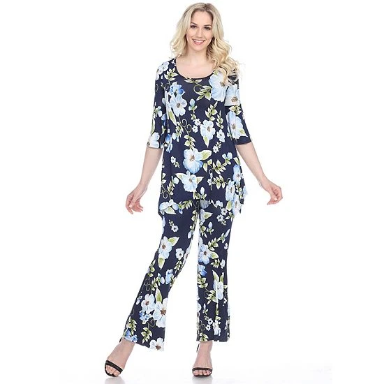 Women's White Mark Tunic & Palazzo Pants Set Red 4 Women's White Mark Tunic & Palazzo Pants Set Red - Image 2