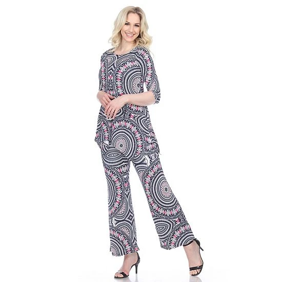 Women's White Mark Tunic & Palazzo Pants Set Red 6 Women's White Mark Tunic & Palazzo Pants Set Red - Image 4