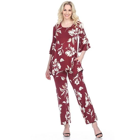 Women's White Mark Tunic & Palazzo Pants Set Red 8 Women's White Mark Tunic & Palazzo Pants Set Red - Image 6