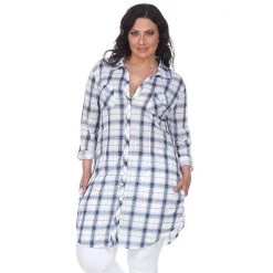Plus Size White Mark Plaid Flannel Tunic Pink White -White Mark Sales unnamed file 17