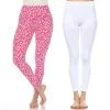 Women's White Mark 2-Pack Leopard & Solid Leggings Set Fuchsia Leopard