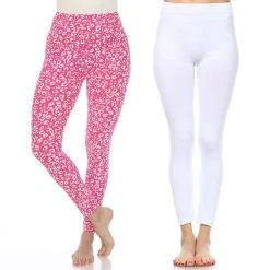 Women's White Mark 2-Pack Leopard & Solid Leggings Set Fuchsia Leopard