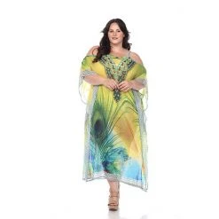 Plus Size White Mark Long Caftan Green Tiger -White Mark Sales unnamed file 1786