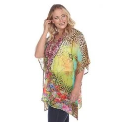 Plus Size White Mark Print Lace-Up Caftan Top Yellow -White Mark Sales unnamed file 1792