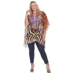 Plus Size White Mark Print Lace-Up Caftan Top Yellow -White Mark Sales unnamed file 1793