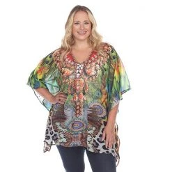 Plus Size White Mark Print Lace-Up Caftan Top Yellow -White Mark Sales unnamed file 1797
