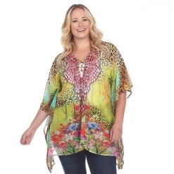 Plus Size White Mark Print Lace-Up Caftan Top Yellow -White Mark Sales unnamed file 1798