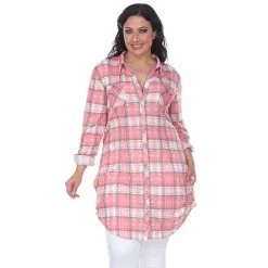 Plus Size White Mark Plaid Flannel Tunic Pink White -White Mark Sales unnamed file 18