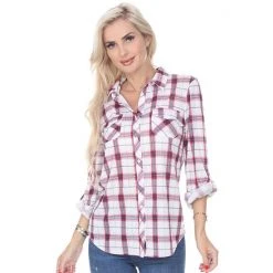 Women's White Mark Oakley Stretchy Plaid Top White Black 23 Women's White Mark Oakley Stretchy Plaid Top White Black -White Mark Sales unnamed file 185