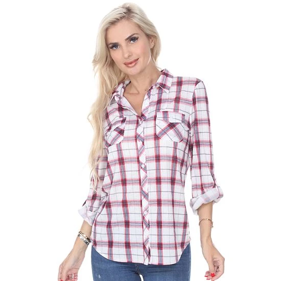 Women's White Mark Oakley Stretchy Plaid Top White Black 10 Women's White Mark Oakley Stretchy Plaid Top White Black - Image 8