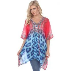 Women's White Mark Knot-Neck Tunic Caftan Blue