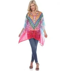 Women's White Mark Knot-Neck Tunic Caftan Blue -White Mark Sales unnamed file 1855