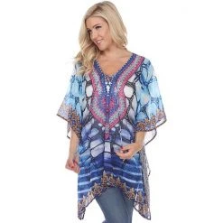 Women's White Mark Knot-Neck Tunic Caftan Blue -White Mark Sales unnamed file 1857