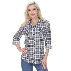 Women's White Mark Oakley Stretchy Plaid Top White Black 24 Women's White Mark Oakley Stretchy Plaid Top White Black -White Mark Sales unnamed file 186