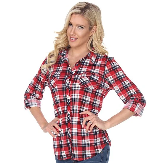 Women's White Mark Oakley Stretchy Plaid Top White Black 14 Women's White Mark Oakley Stretchy Plaid Top White Black - Image 12