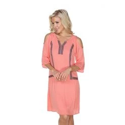 Women's White Mark Embroidered Cold-Shoulder Dress