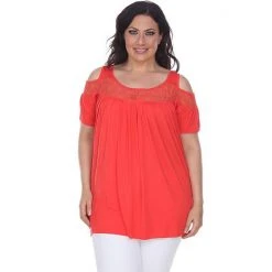 Plus Size White Mark Cold-Shoulder Top Red