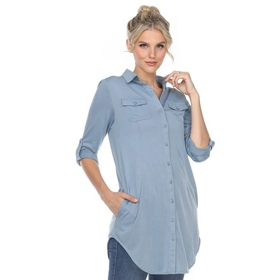 Women's White Mark Button Up Tunic Top 5 Women's White Mark Button Up Tunic Top - Image 3