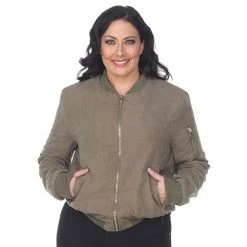 Plus Size White Mark Bomber Jacket Olive