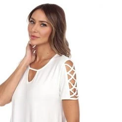 Women's White Mark Keyhole Cutout Short Sleeve Top Yellow -White Mark Sales unnamed file 1951