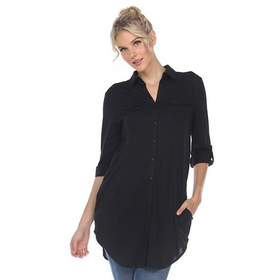 Women's White Mark Button Up Tunic Top 10 Women's White Mark Button Up Tunic Top - Image 8