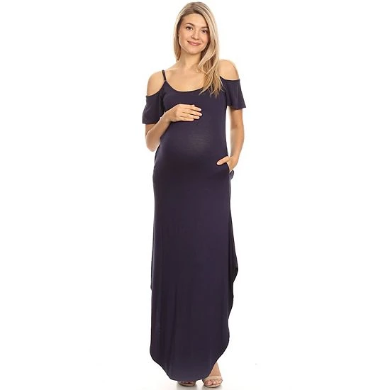 Maternity White Mark Cold-Shoulder Maxi Dress Navy 11 Maternity White Mark Cold-Shoulder Maxi Dress Navy - Image 9