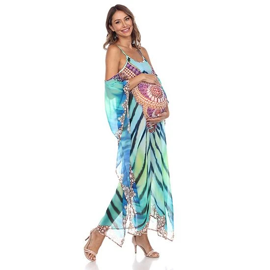 Maternity White Mark Cold-Shoulder Sheer Maxi Caftan Red Orange 4 Maternity White Mark Cold-Shoulder Sheer Maxi Caftan Red Orange - Image 2