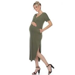 Maternity White Mark Solid Vented Midi Dress Olive -White Mark Sales unnamed file 2084
