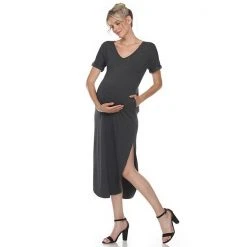 Maternity White Mark Solid Vented Midi Dress Olive -White Mark Sales unnamed file 2085