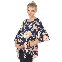 Maternity White Mark Floral Bell Sleeve Tunic Top Navy