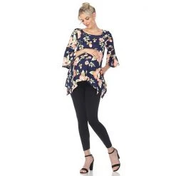 Maternity White Mark Floral Bell Sleeve Tunic Top Navy -White Mark Sales unnamed file 2094