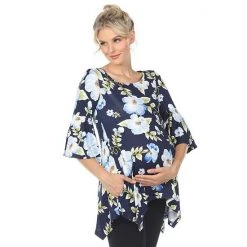 Maternity White Mark Floral Bell Sleeve Tunic Top Navy -White Mark Sales unnamed file 2097
