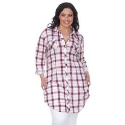 Plus Size White Mark Plaid Flannel Tunic Pink White -White Mark Sales unnamed file 21