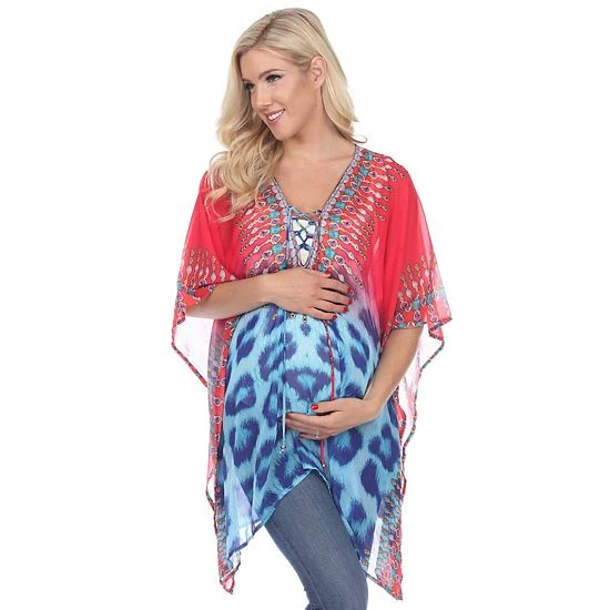 Maternity White Mark Tie-Up Neckline Caftan Pink Leopard 3 Maternity White Mark Tie-Up Neckline Caftan Pink Leopard