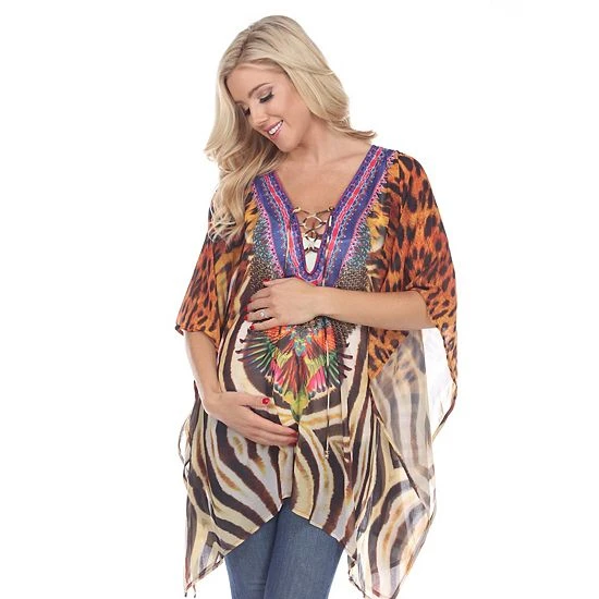 Maternity White Mark Tie-Up Neckline Caftan Pink Leopard 13 Maternity White Mark Tie-Up Neckline Caftan Pink Leopard - Image 11