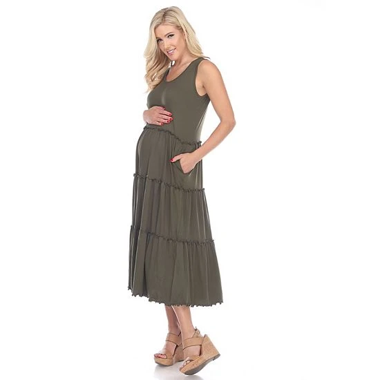 Maternity White Mark Scoopneck Tiered Midi Dress 5 Maternity White Mark Scoopneck Tiered Midi Dress - Image 3