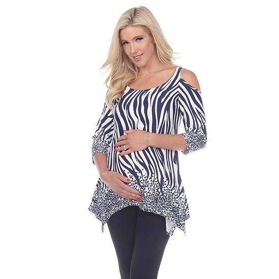 Maternity White Mark Cold-Shoulder Tunic Top Black White 3 Maternity White Mark Cold-Shoulder Tunic Top Black White