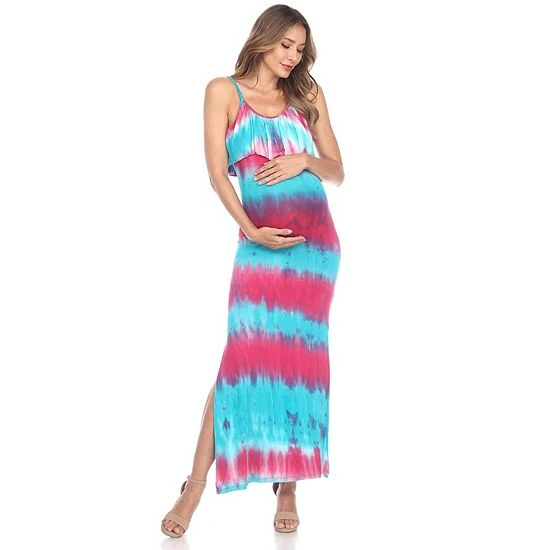 Maternity White Mark Layered Tie-Dye Maxi Dress Teal Pink 8 Maternity White Mark Layered Tie-Dye Maxi Dress Teal Pink - Image 6