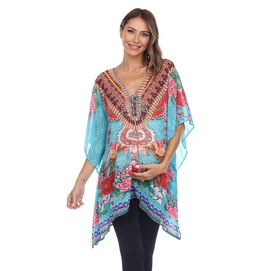 Maternity White Mark Sheer Tie-Up Caftan Aqua 2 Maternity White Mark Sheer Tie-Up Caftan Aqua