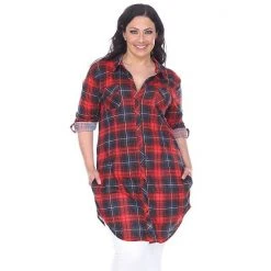 Plus Size White Mark Plaid Flannel Tunic Pink White -White Mark Sales unnamed file 22