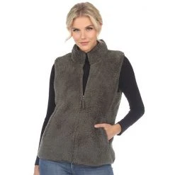Women's White Mark Zip Up Sherpa Vest Army Green