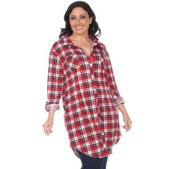 Plus Size White Mark Plaid Flannel Tunic Pink White -White Mark Sales unnamed file 24