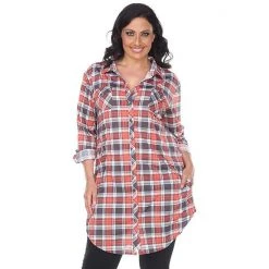 Plus Size White Mark Plaid Flannel Tunic Pink White -White Mark Sales unnamed file 25