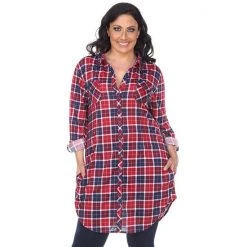 Plus Size White Mark Plaid Flannel Tunic Pink White -White Mark Sales unnamed file 26