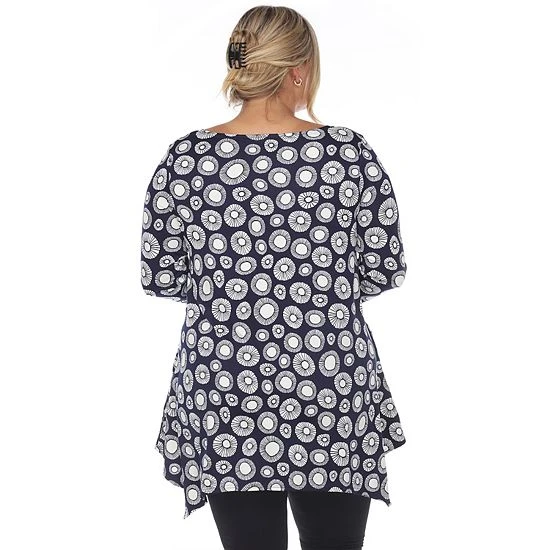 Plus Size White Mark Geometric Circle Tunic Top Navy 4 Plus Size White Mark Geometric Circle Tunic Top Navy - Image 2