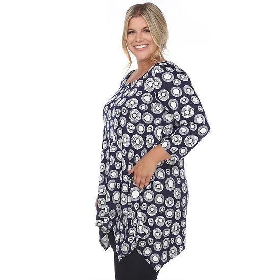 Plus Size White Mark Geometric Circle Tunic Top Navy 5 Plus Size White Mark Geometric Circle Tunic Top Navy - Image 3