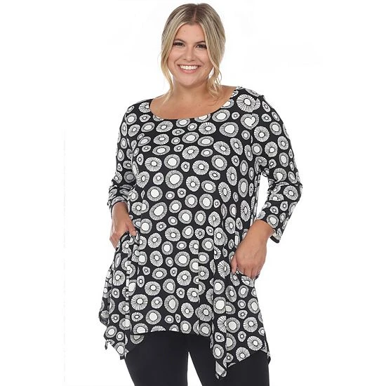 Plus Size White Mark Geometric Circle Tunic Top Navy 10 Plus Size White Mark Geometric Circle Tunic Top Navy - Image 8